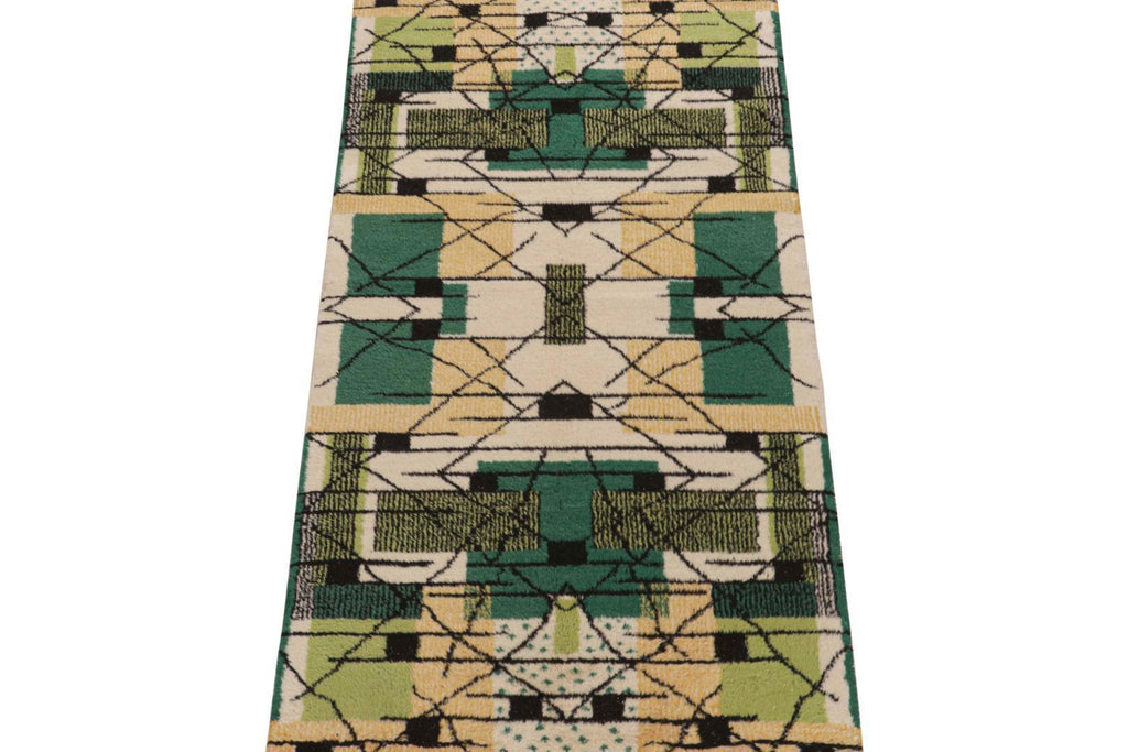 Vintage Zeki Muren Runner In Beige Gold & Green Patterns