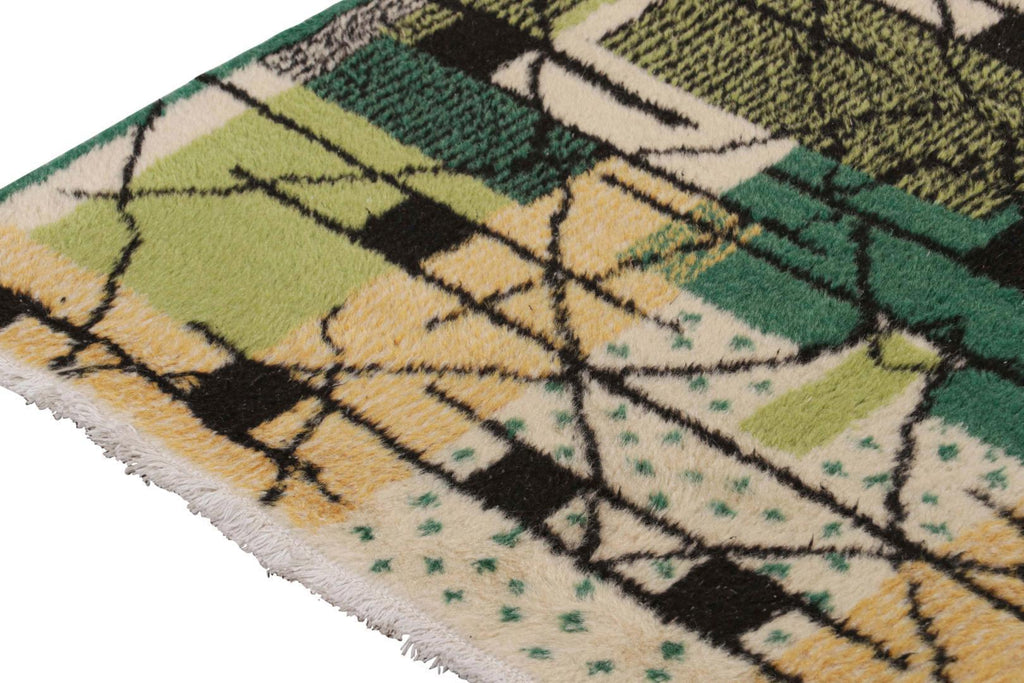 Vintage Zeki Muren Runner In Beige Gold & Green Patterns