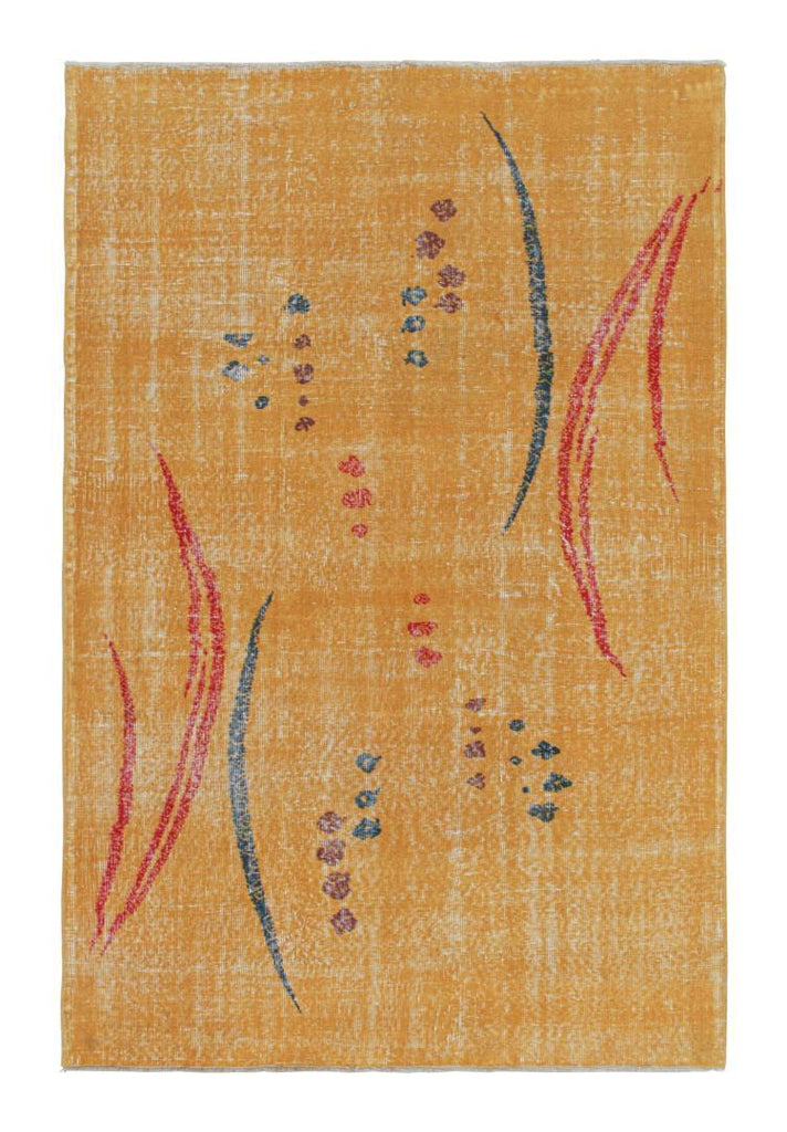 Vintage Zeki Muren Rug In Ochre With Red And Blue Patterns