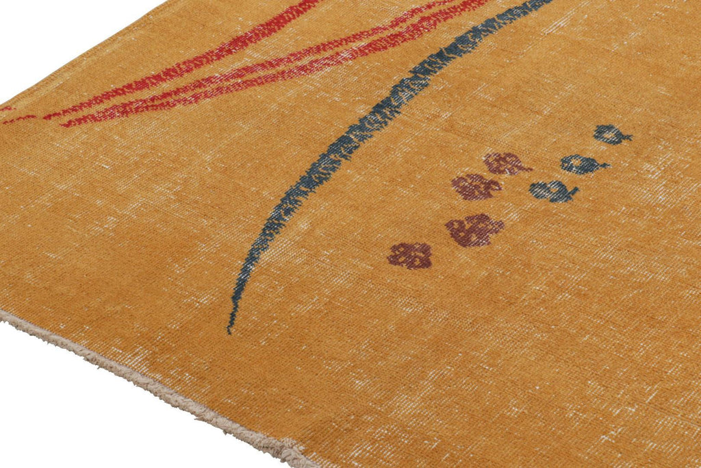 Vintage Zeki Muren Rug In Ochre With Red And Blue Patterns