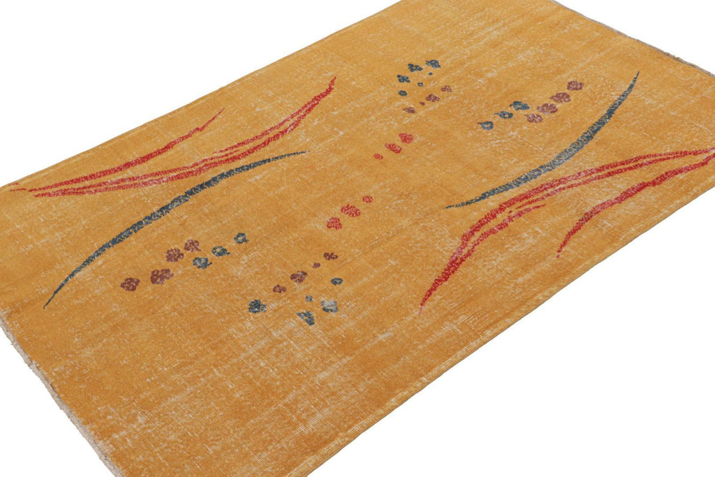 Vintage Zeki Muren Rug In Ochre With Red And Blue Patterns