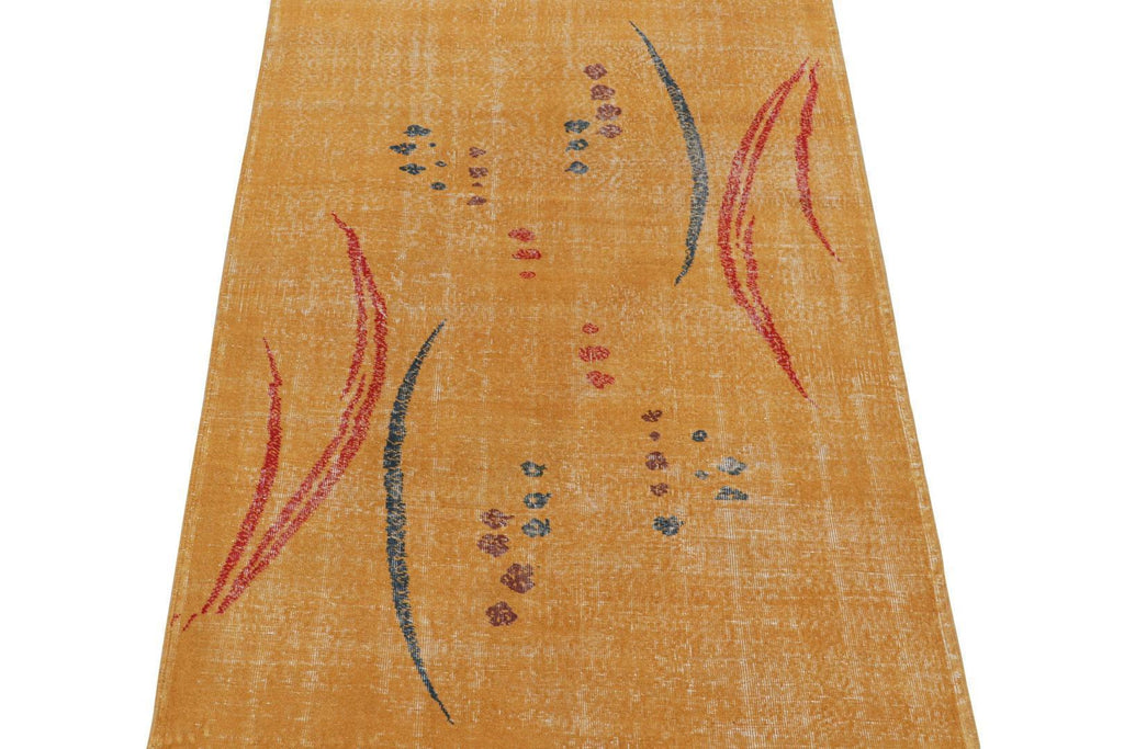 Vintage Zeki Muren Rug In Ochre With Red And Blue Patterns