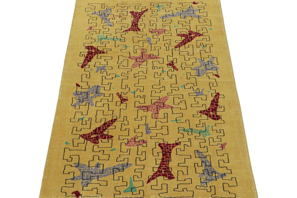 Vintage Zeki Muren Rug In Mustard With Geometric Patterns