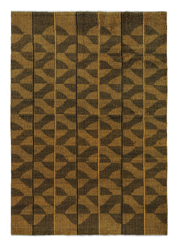 Vintage Zeki Muren Rug In Ochre And Black Geometric Patterns