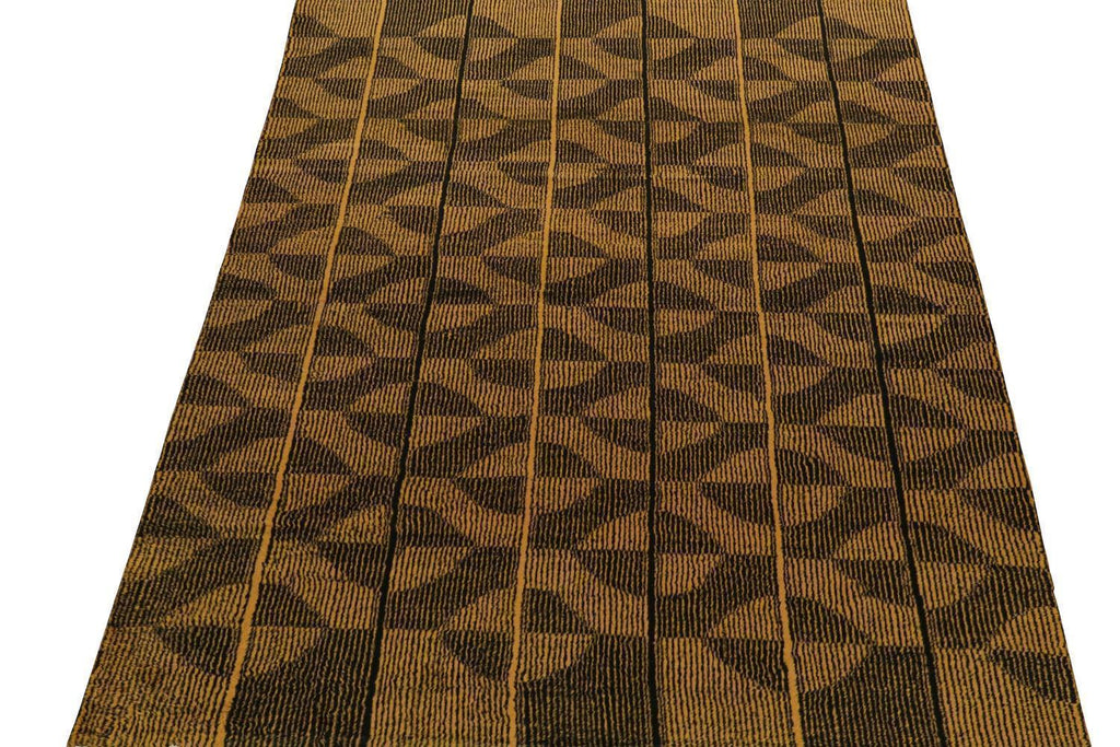 Vintage Zeki Muren Rug In Ochre And Black Geometric Patterns