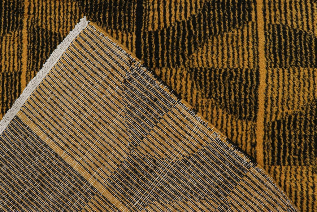 Vintage Zeki Muren Rug In Ochre And Black Geometric Patterns