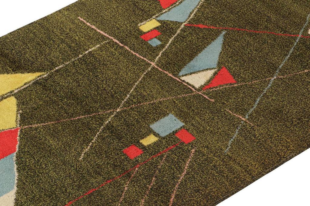 Vintage Zeki Muren Rug In Chartreuse With Geometric Patterns