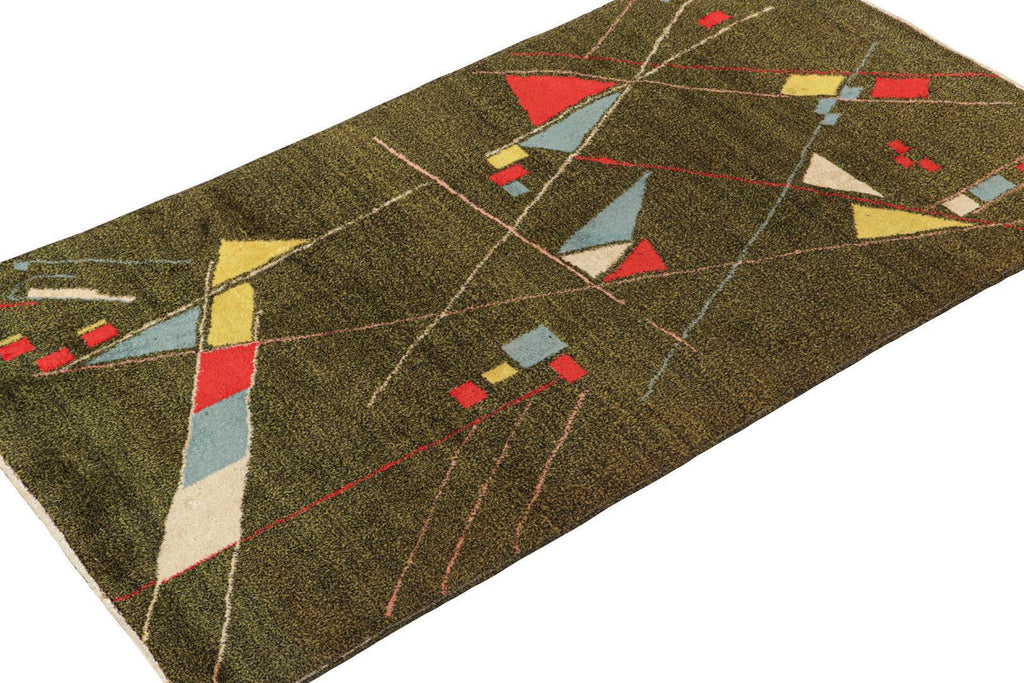 Vintage Zeki Muren Rug In Chartreuse With Geometric Patterns