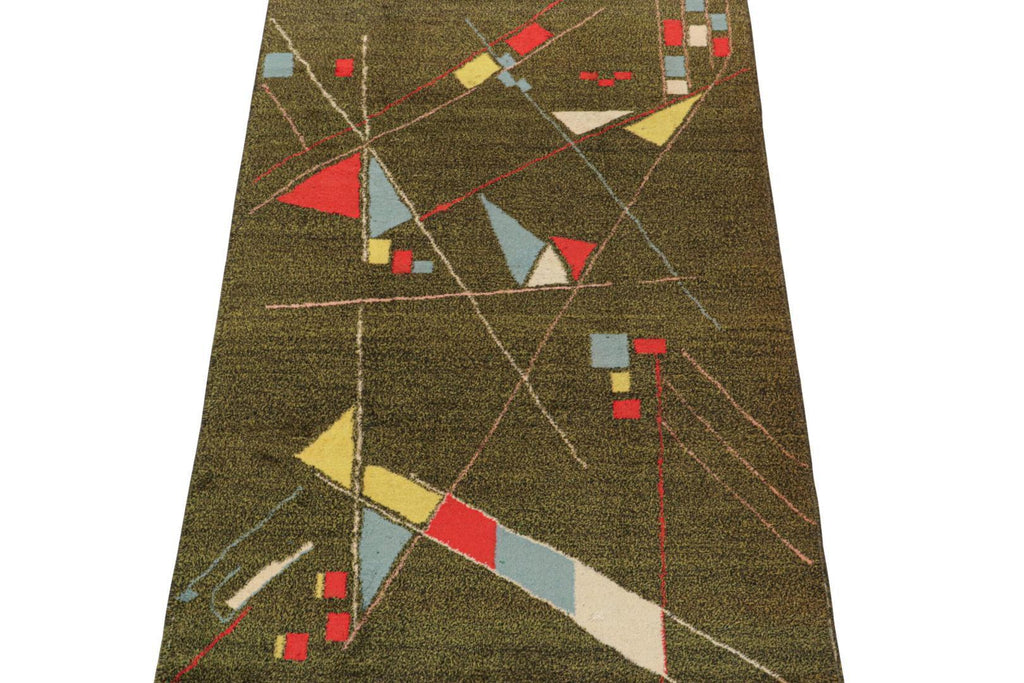 Vintage Zeki Muren Rug In Chartreuse With Geometric Patterns