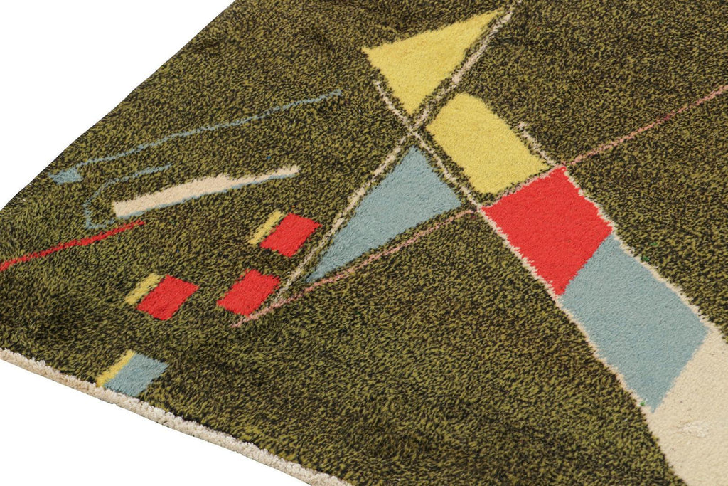 Vintage Zeki Muren Rug In Chartreuse With Geometric Patterns