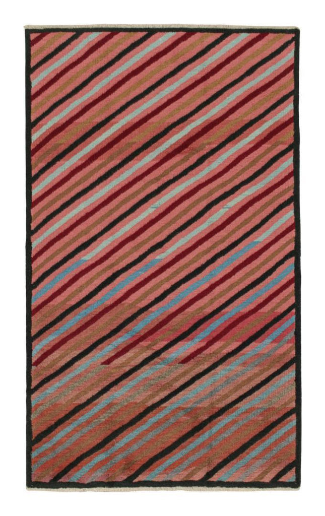 Vintage Zeki Muren Rug In Pink With Polychromatic Stripes