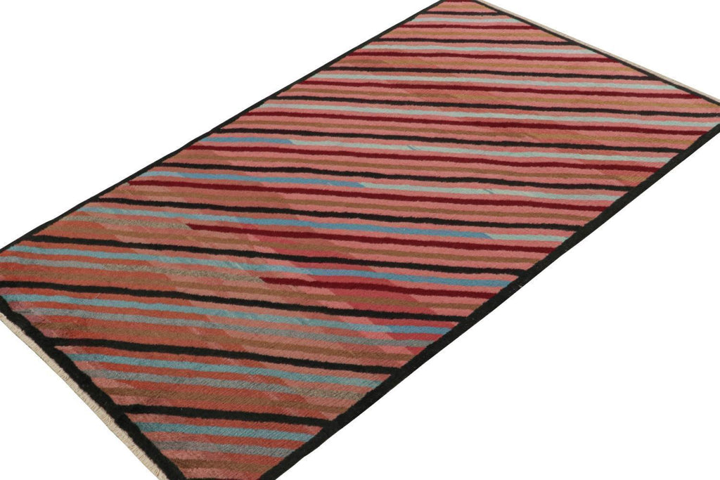 Vintage Zeki Muren Rug In Pink With Polychromatic Stripes