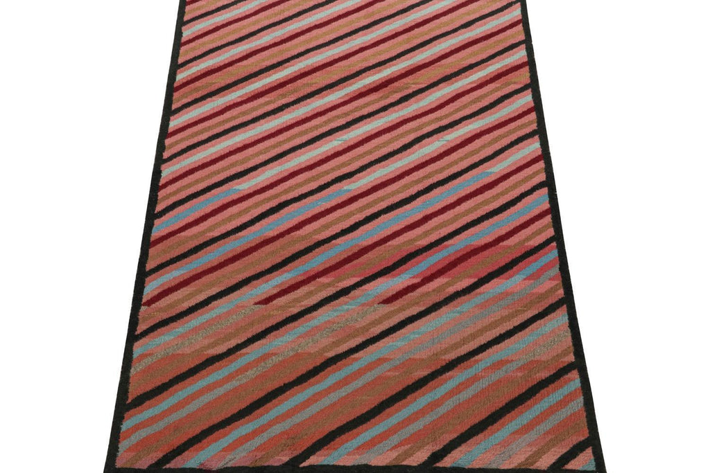 Vintage Zeki Muren Rug In Pink With Polychromatic Stripes