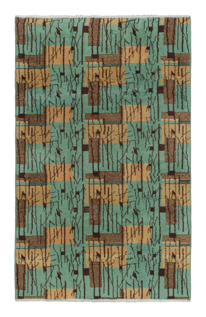 Vintage Zeki Muren Rug In Turquoise With Brown Geometric Pattern