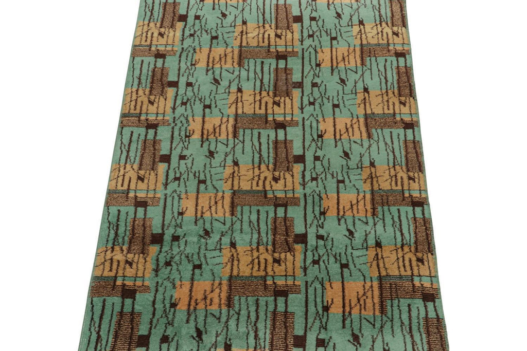 Vintage Zeki Muren Rug In Turquoise With Brown Geometric Pattern