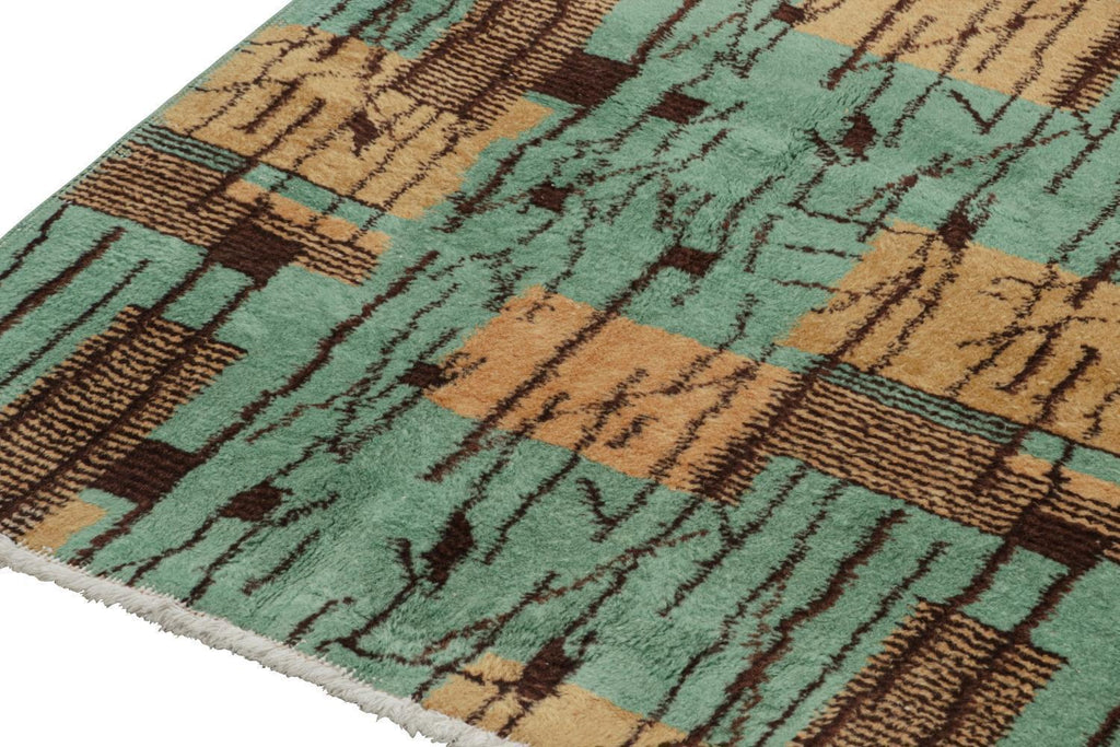 Vintage Zeki Muren Rug In Turquoise With Brown Geometric Pattern