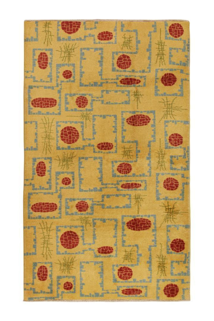 Vintage Zeki Muren Rug In Ochre With Red & Blue Geometric Pattern