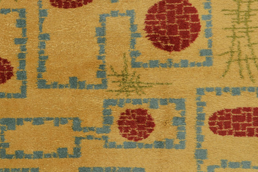 Vintage Zeki Muren Rug In Ochre With Red & Blue Geometric Pattern