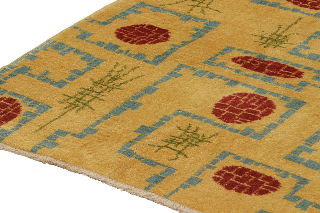 Vintage Zeki Muren Rug In Ochre With Red & Blue Geometric Pattern