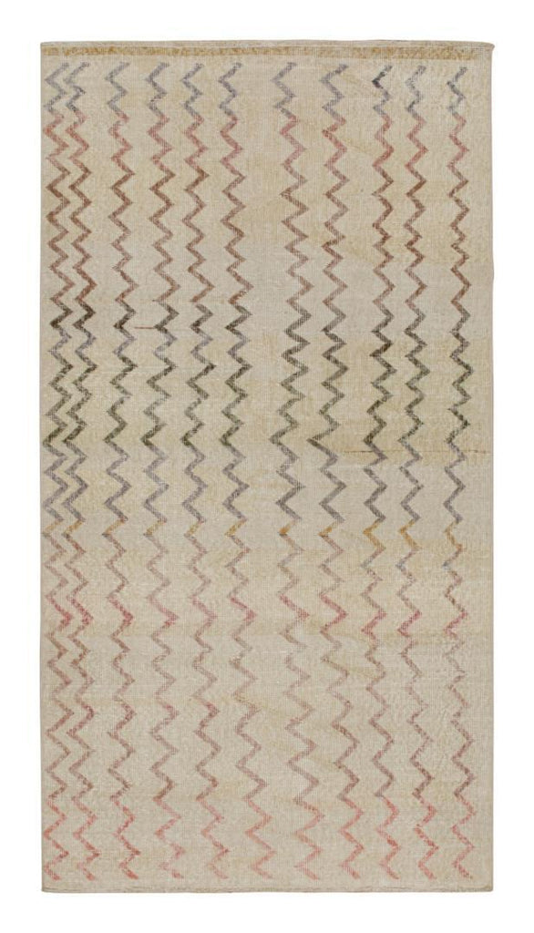 Vintage Zeki Muren Rug In Beige With Polychromatic Chevrons