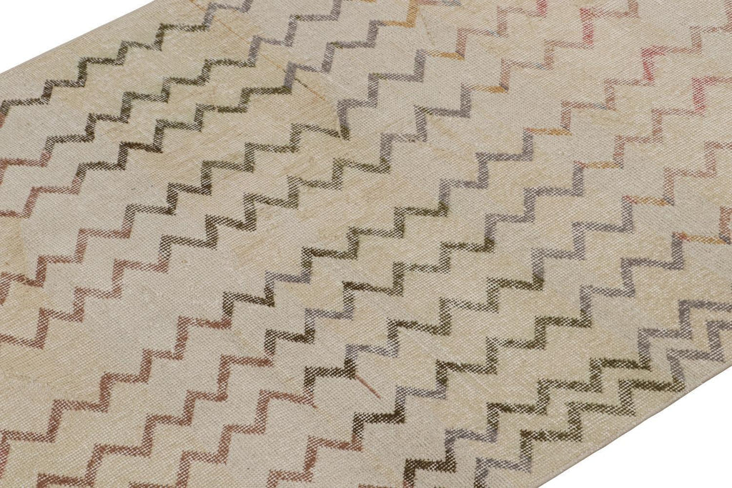 Vintage Zeki Muren Rug In Beige With Polychromatic Chevrons