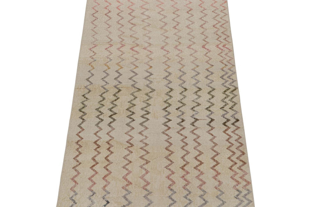 Vintage Zeki Muren Rug In Beige With Polychromatic Chevrons