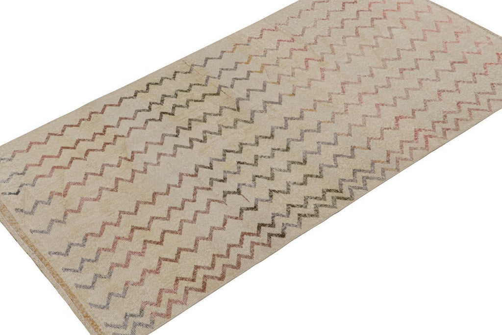 Vintage Zeki Muren Rug In Beige With Polychromatic Chevrons