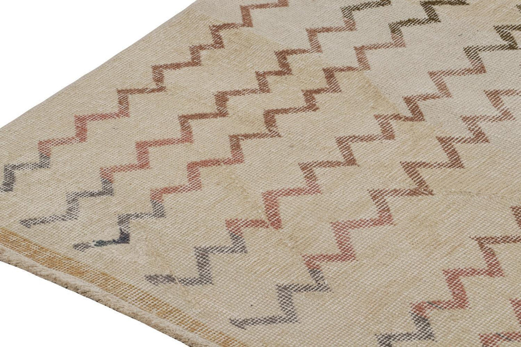 Vintage Zeki Muren Rug In Beige With Polychromatic Chevrons