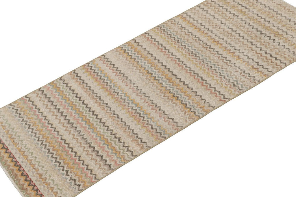 Vintage Zeki Muren Runner In Taupe With Polychromatic Chevrons