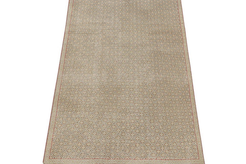 Vintage Zeki Muren Rug With Beige Brown Geometric Pattern