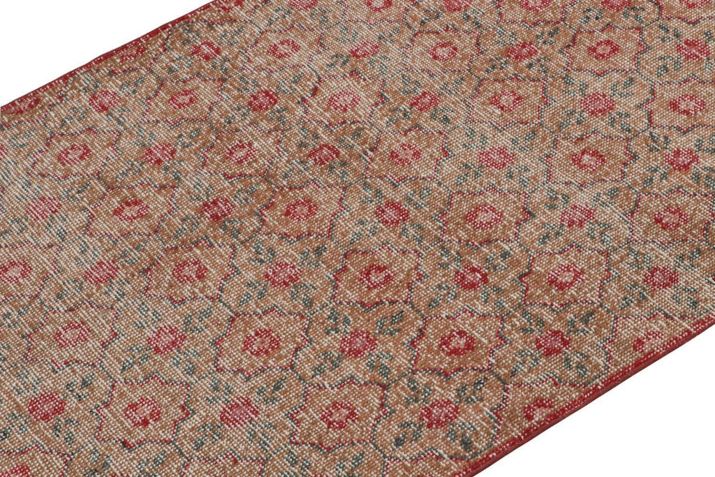 Vintage Zeki Muren Rug In Brown With Red And Teal Trellis Pattern