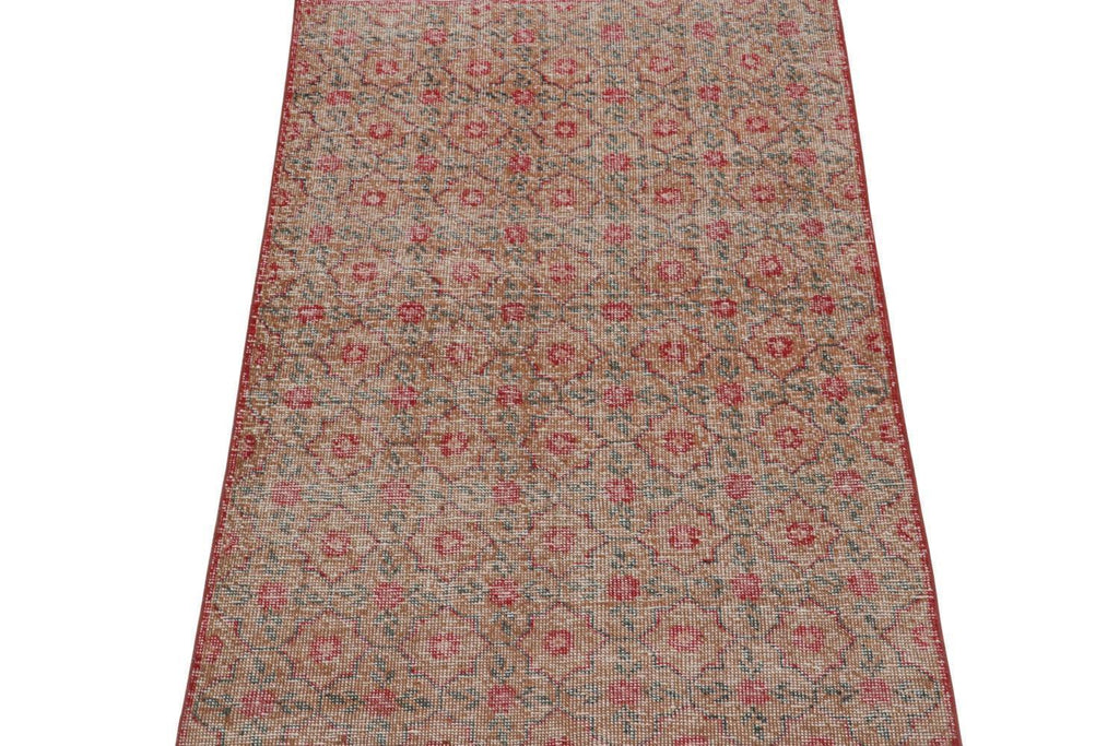 Vintage Zeki Muren Rug In Brown With Red And Teal Trellis Pattern