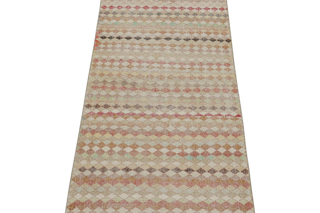 Vintage Zeki Muren Rug In Polychromatic Geometric Pattern 4x8