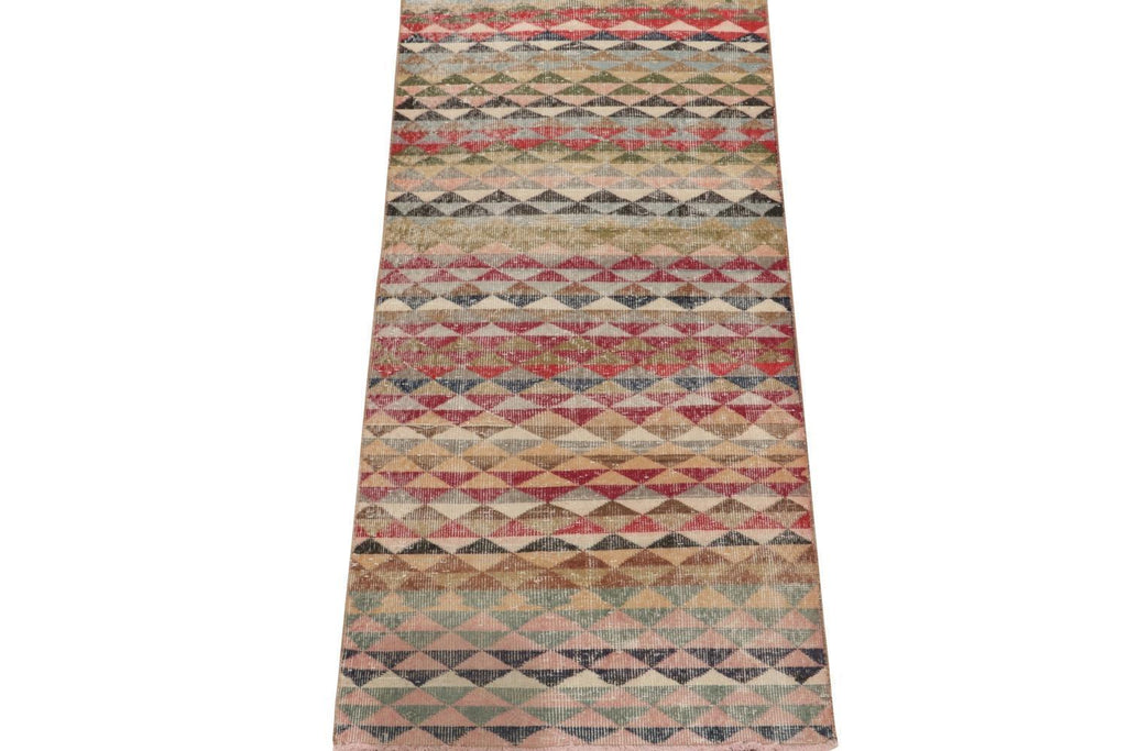 Vintage Zeki Muren Runner In Polychromatic Geometric Pattern, 3x7