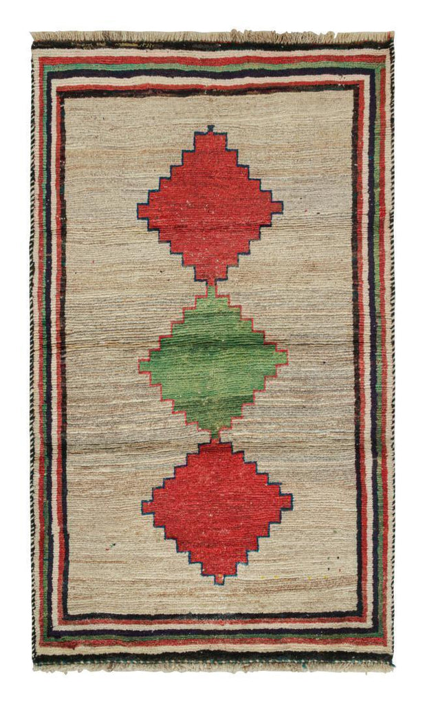 Vintage Persian Tribal Runner In Beige With Green And Red Medallions