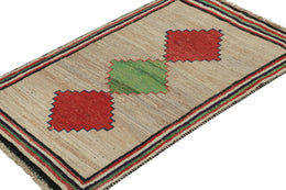 Vintage Persian Tribal Runner In Beige With Green And Red Medallions