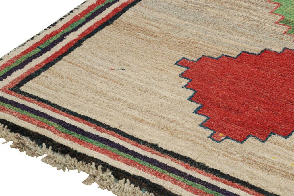 Vintage Persian Tribal Runner In Beige With Green And Red Medallions