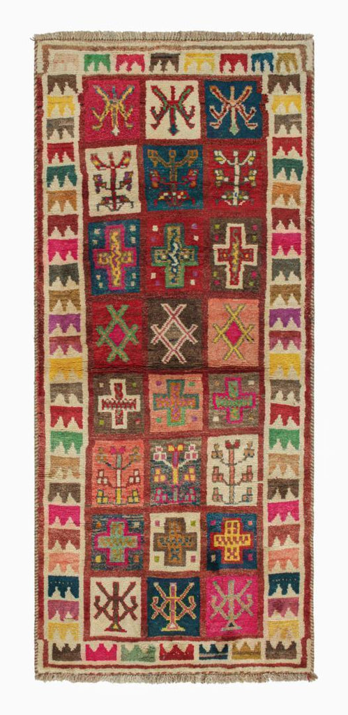 Vintage Qashqai Persian Gabbeh Runner With Geometric Patterns 3X8