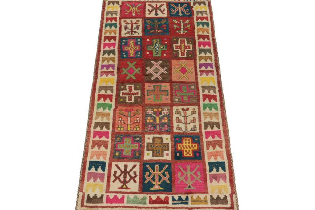 Vintage Qashqai Persian Gabbeh Runner With Geometric Patterns 3X8