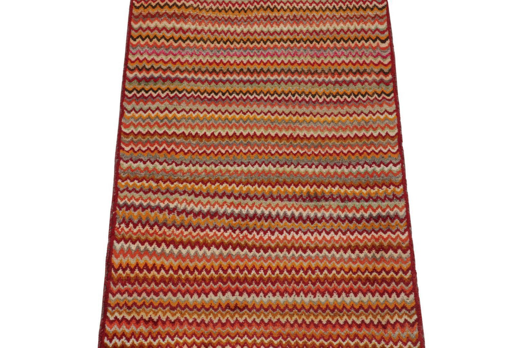 Vintage Persian Tribal Rug In Polychromatic Chevron Patterns