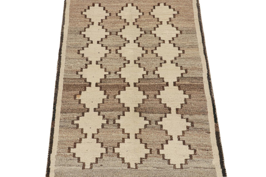 Vintage Persian Tribal Rug In Beige With Geometric Patterns