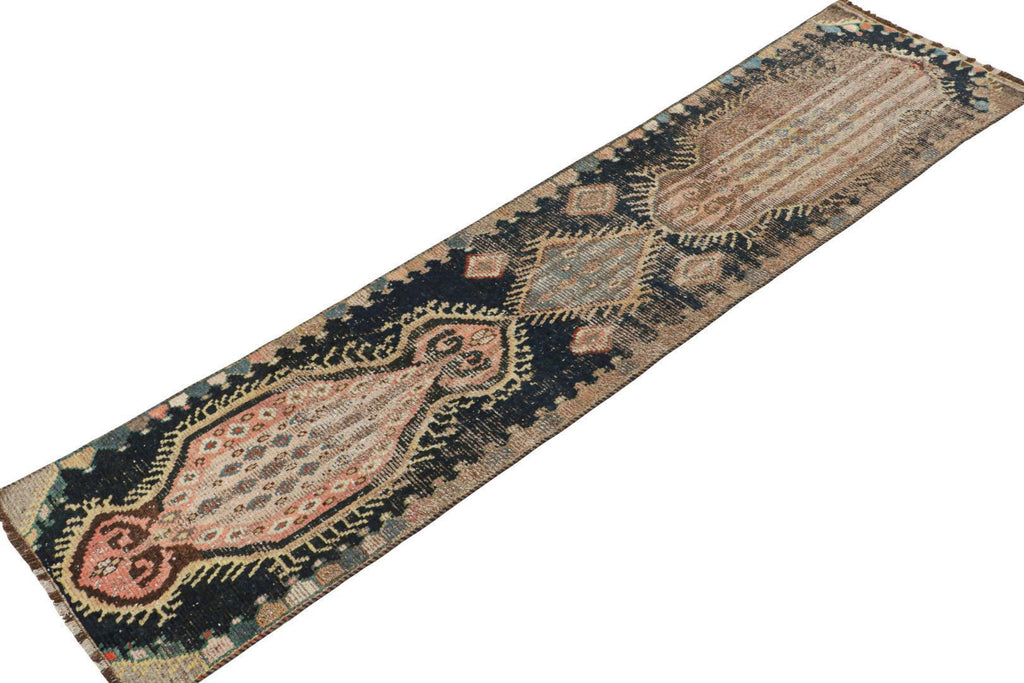 Vintage Qashqai Persian Gabbeh Runner With Medallion Patterns