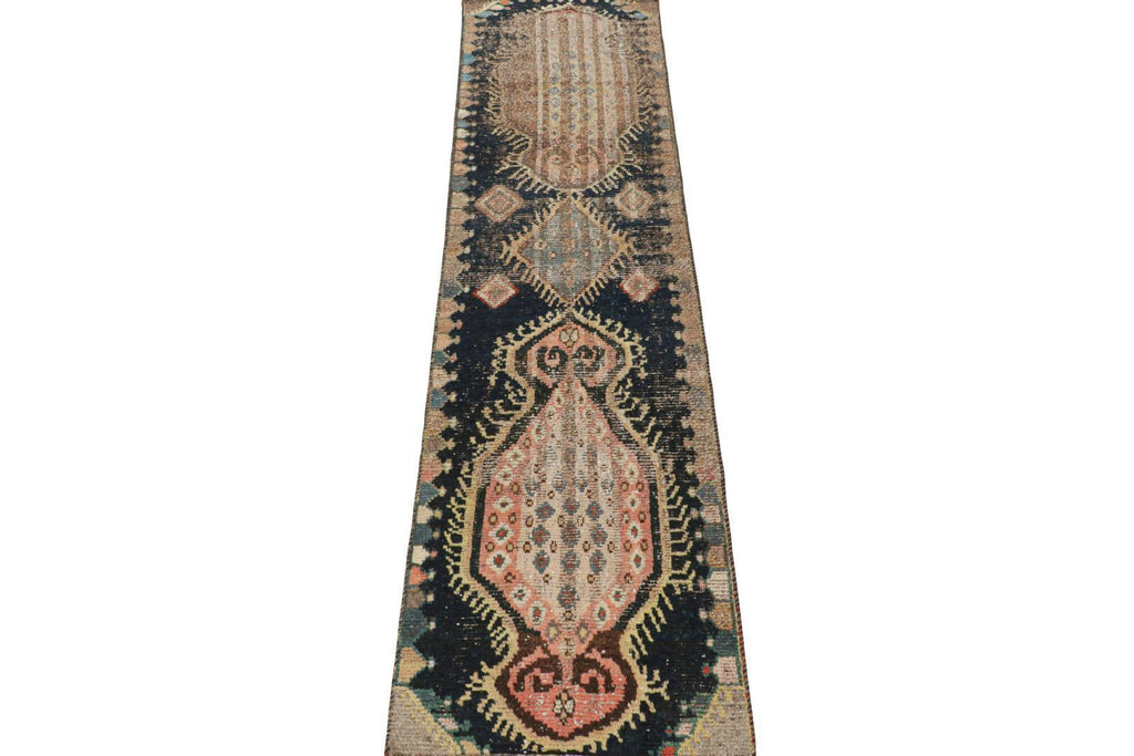 Vintage Qashqai Persian Gabbeh Runner With Medallion Patterns