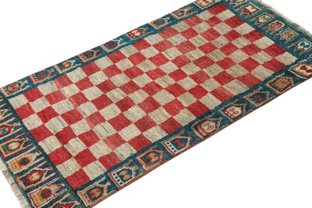 Vintage Qashqai Persian Gabbeh Runner With Checkerboard Pattern