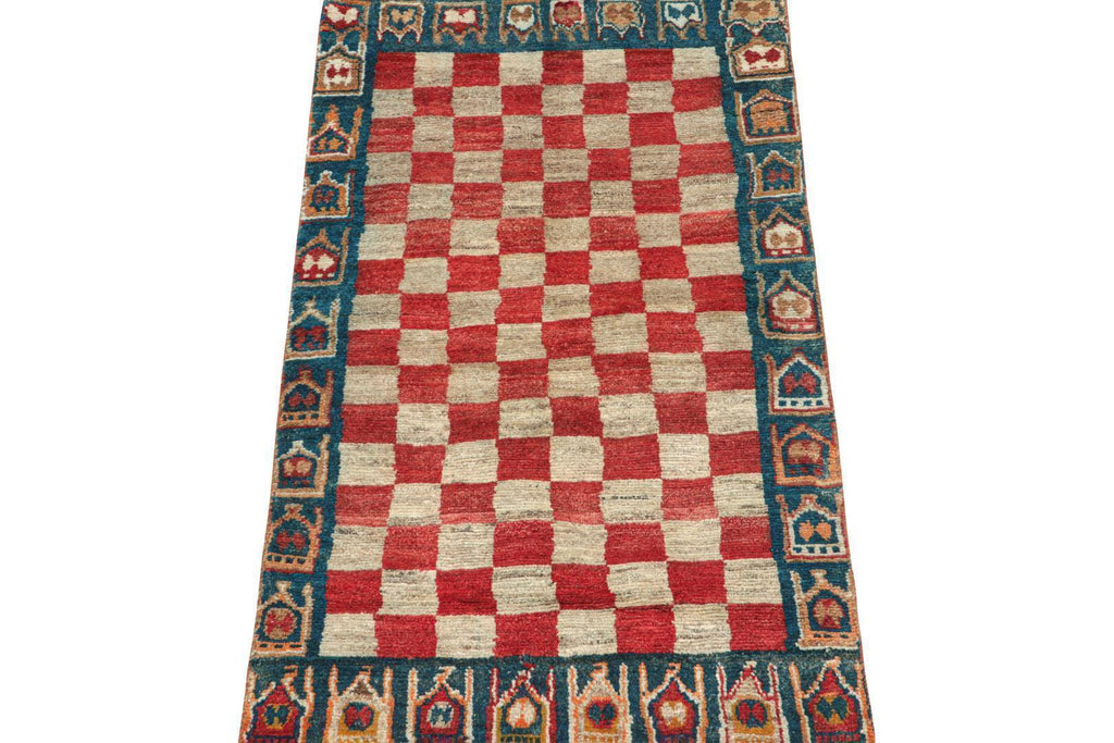 Vintage Qashqai Persian Gabbeh Runner With Checkerboard Pattern