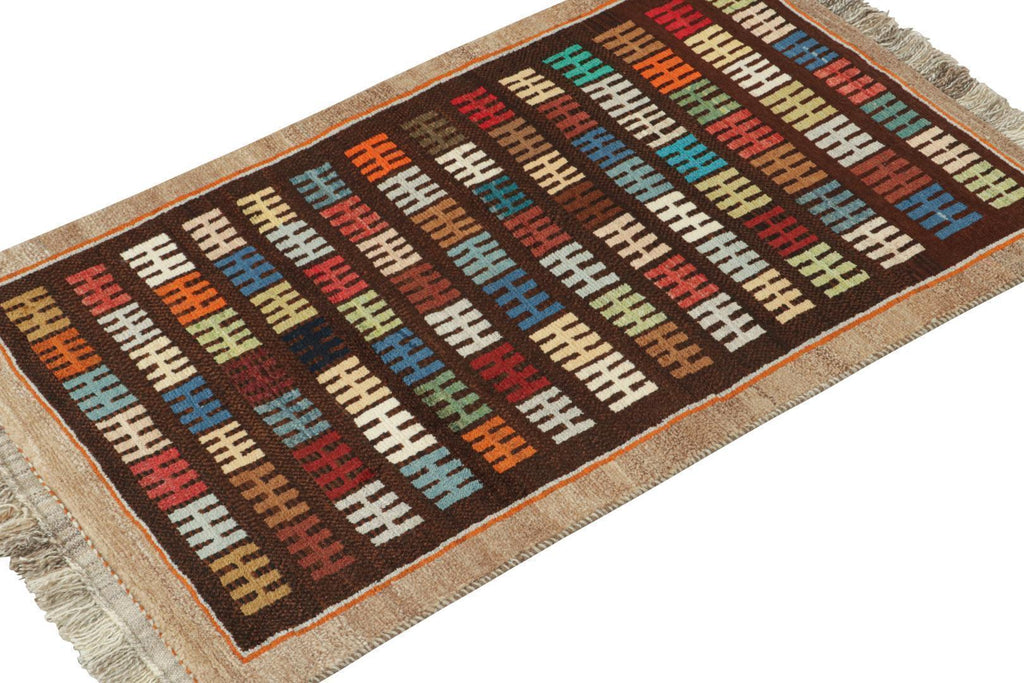 Vintage Qashqai Persian Gabbeh Rug With Vibrant Geometric Pattern