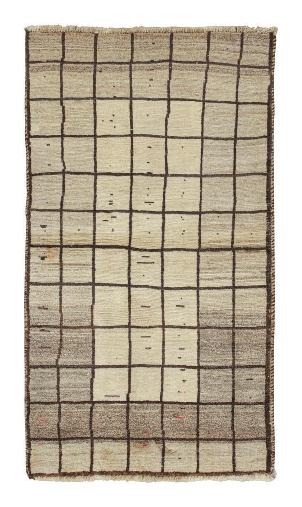 Vintage Qashqai Persian Gabbeh Runner In Beige Brown Grid Pattern