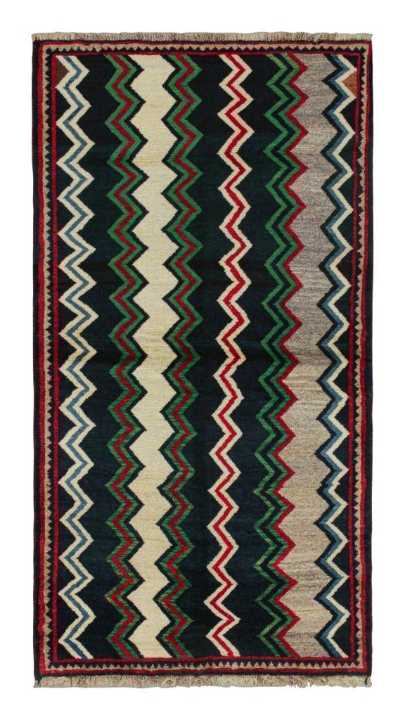 Vintage Qashqai Persian Gabbeh Runner With Chevron Patterns