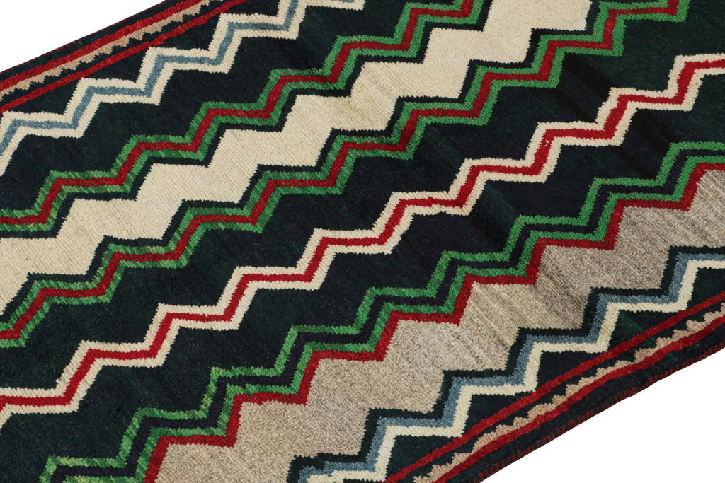 Vintage Qashqai Persian Gabbeh Runner With Chevron Patterns