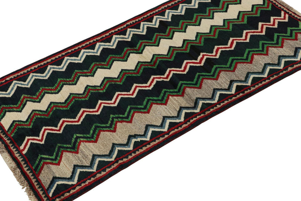 Vintage Qashqai Persian Gabbeh Runner With Chevron Patterns